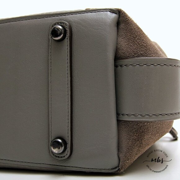 Coach Edie 42 Pebble Leather with Suede Sides Hobo Shoulder Bag Gray Tan - Picture 14 of 16